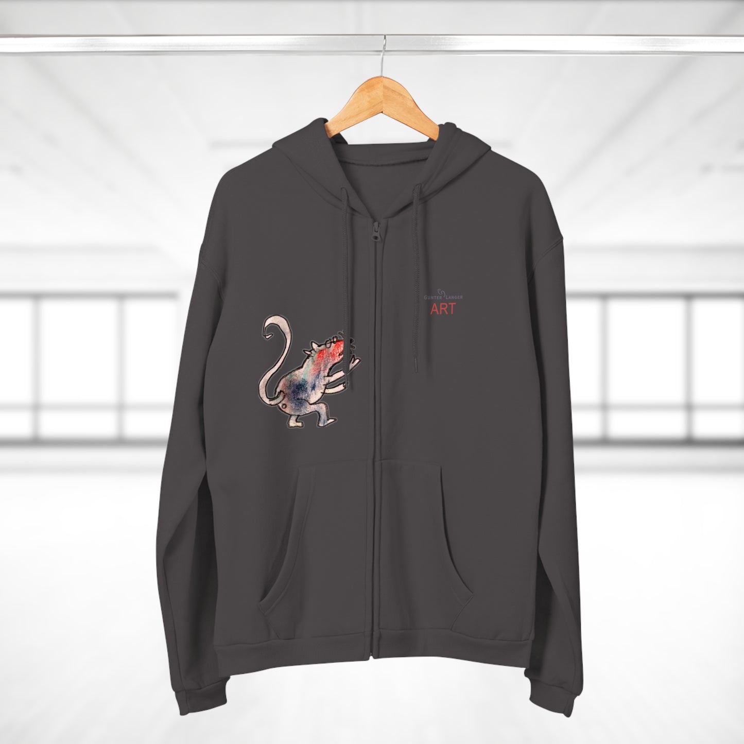 Unisex Hooded Zip Sweatshirt - Cartoon - Motiv: Front Ratte