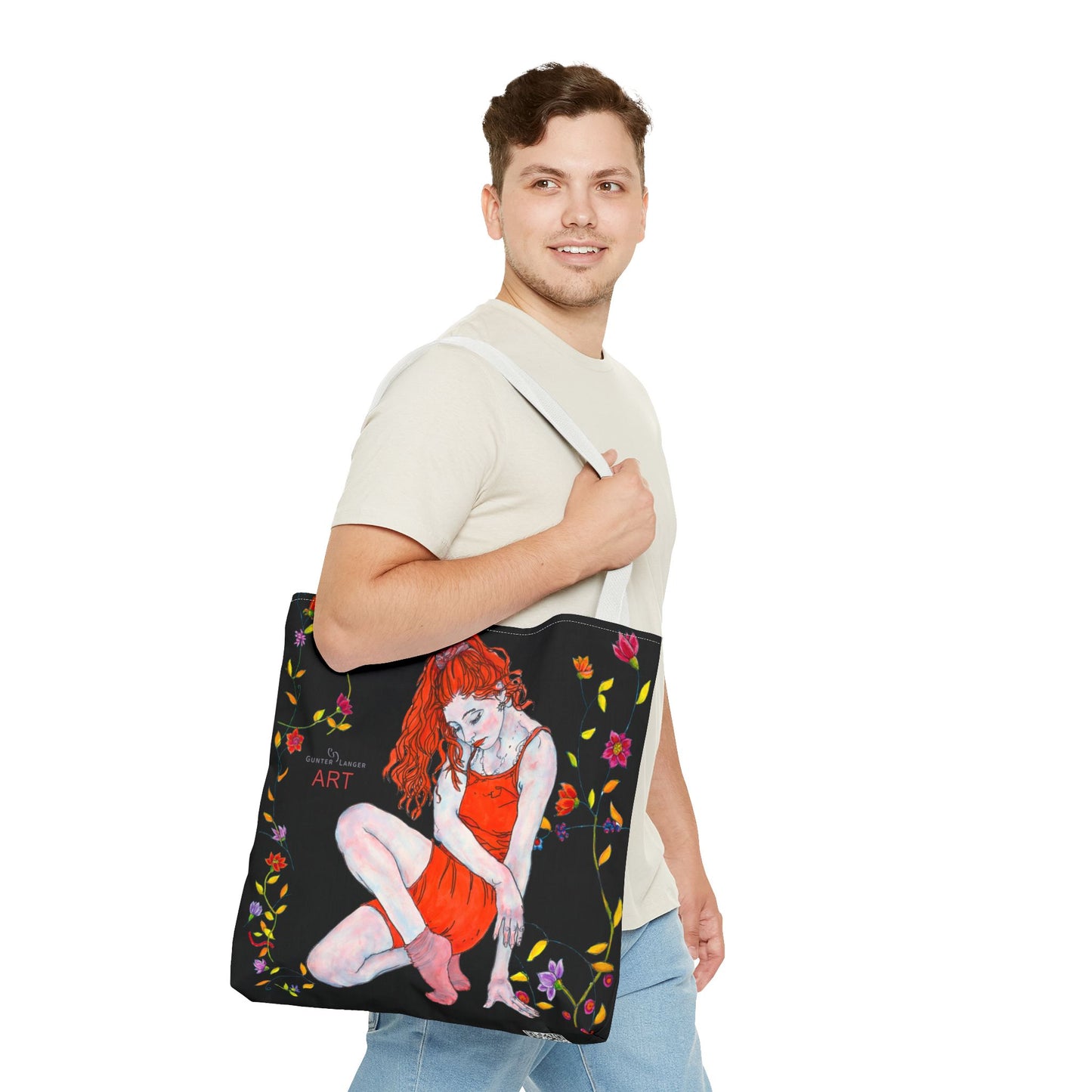 Tote Bag (AOP) - Motiv: Front Julia & Rückseite Julia, 41,44cm Schwarz, Ranken