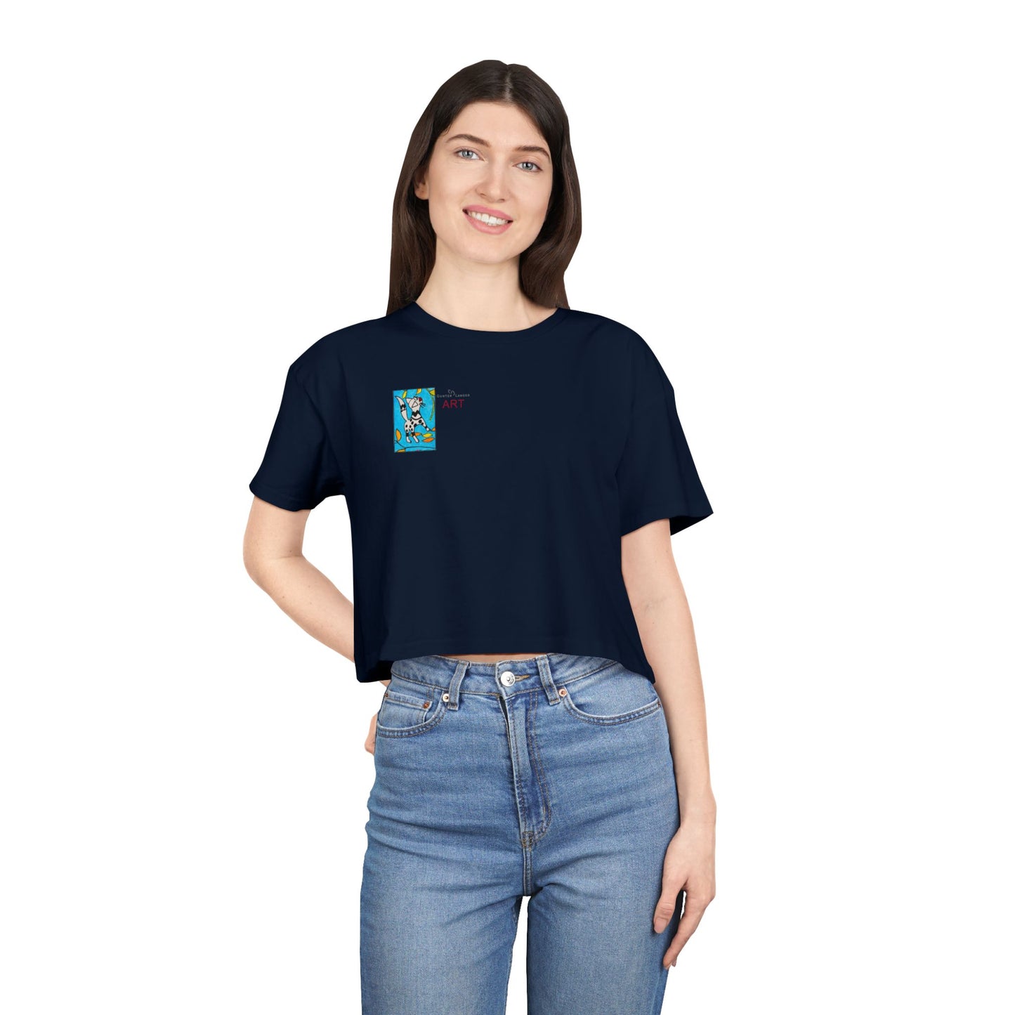 Women's Crop Tee - Motiv: Front Katze steht, H 5,2 cm