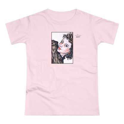 Single Jersey Women's T-shirt - hell - Motiv: Front Annette, H 20 cm & Rückseite Annette, H 35,56 cm