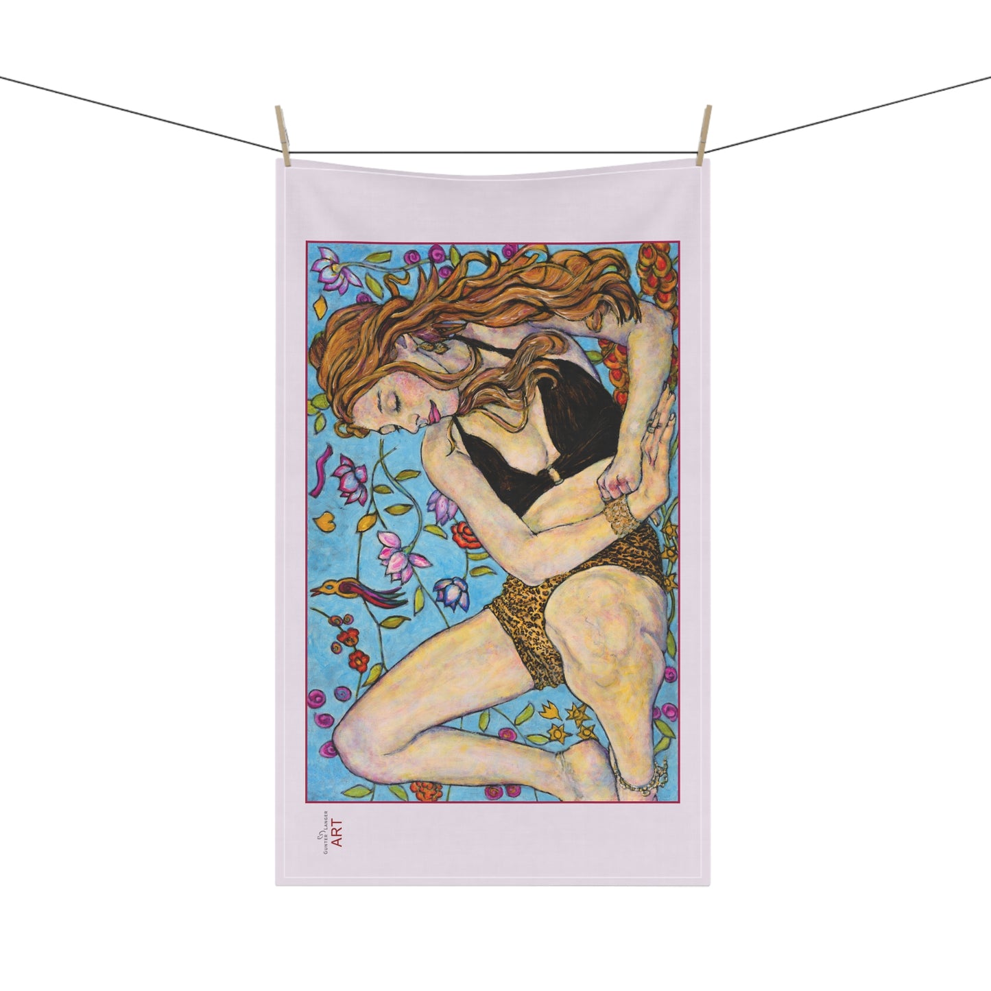 Tea Towels (cotton, poly) - Motiv: Ida, groß, roter Rahmen, Tuch: Flieder, 46 x 76 cm