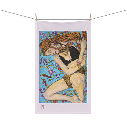 Tea Towels (cotton, poly) - Motiv: Ida, groß, roter Rahmen, Tuch: Flieder, 46 x 76 cm