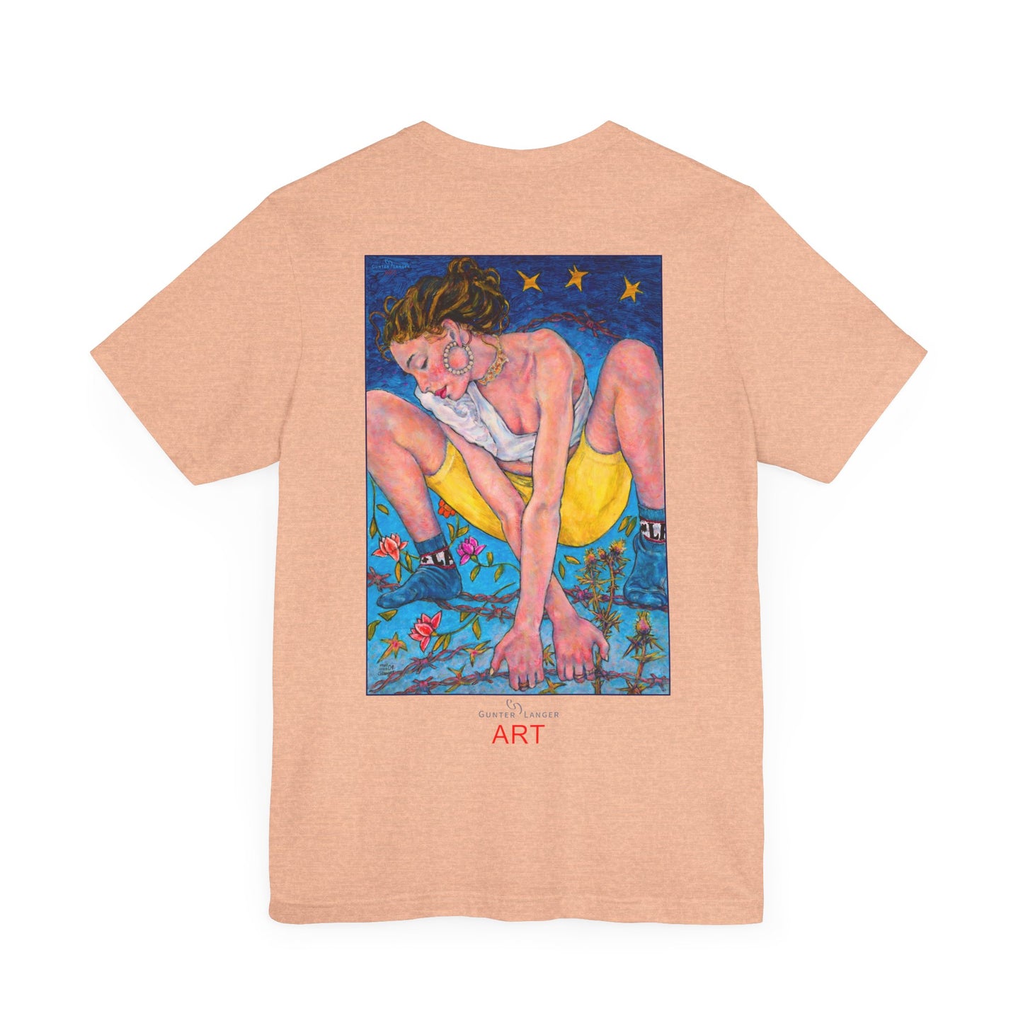 Unisex Jersey Short Sleeve Tee - Motiv: Front Alva (Ausschnitt H 7,8 cm) & Rückseite Alva, H 41 cm, Neck Label