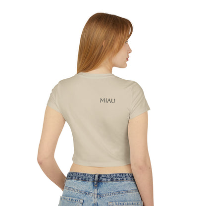 Women's Baby Tee - Motiv: Motiv: Front "Miau" klein, schwarz, H 8 cm, Rückseite "Miau"