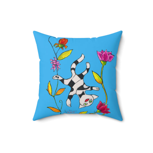 Spun Polyester Square Pillow - Motiv: Front, Carolin & Rückseite, Katzen Miau, blau