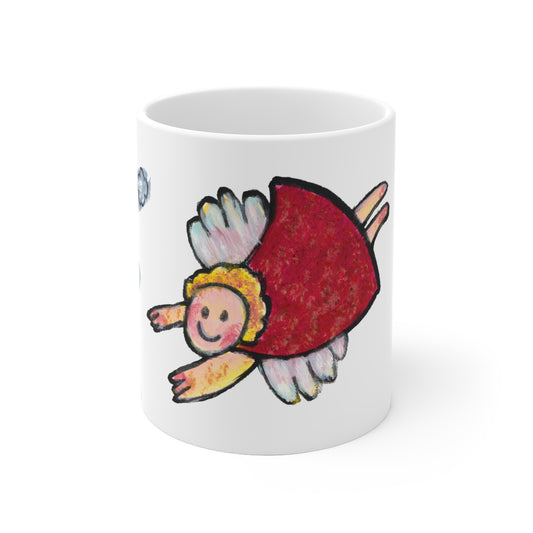 Ceramic Mug (EU) - Motiv: Engel 3 mit Schneeflocken