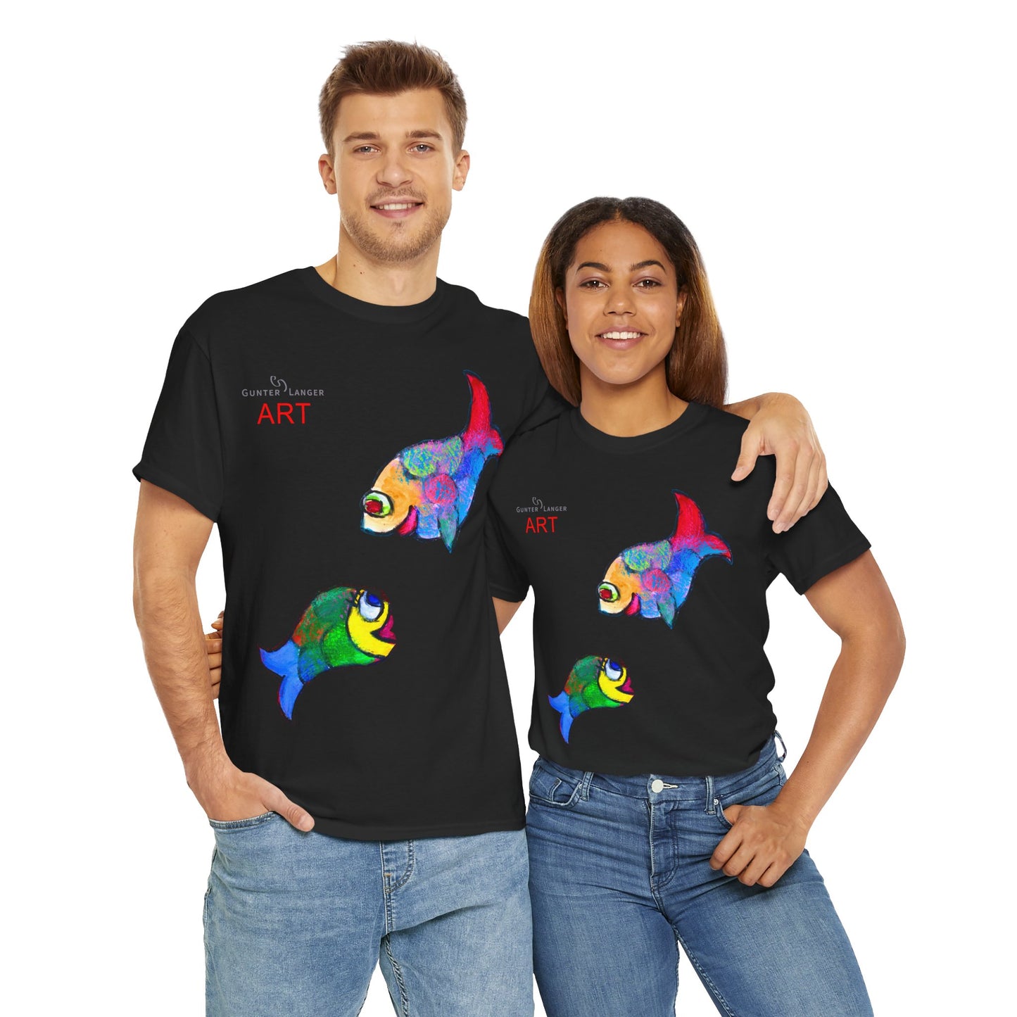 Unisex Heavy Cotton Tee - Motiv: Front Zwei Fische zueinander