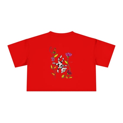 Women's Crop Tee - Motiv: Vorderseite H17,5 cm & Rückseite H26,5 cm, Katze schwebt & Ranken