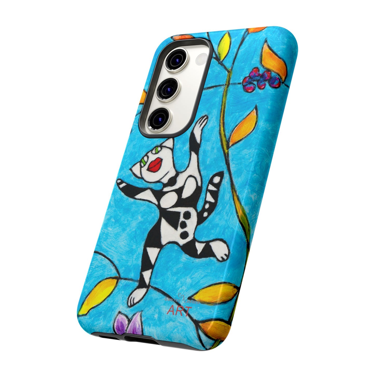 Tough Cases - Google Pixel - Samsung Galaxy - Motiv: Karierte Katze hüpft