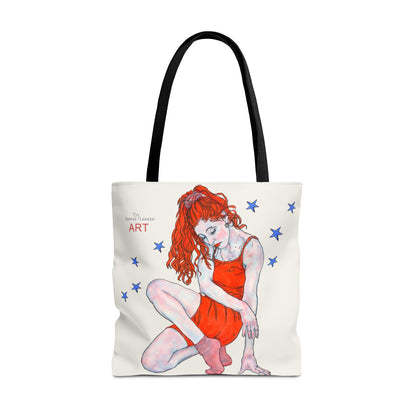 Tote Bag (AOP) - Motiv: Front Julia & Rückseite Julia 41,44cm Beige, Blaue Sterne