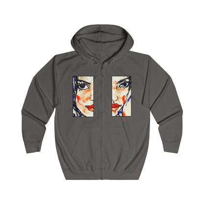 Unisex Full Zip Hoodie - Motiv: Front Kira (Ausschnitt H 23,5 cm) & Rückseite Kira H 46 cm