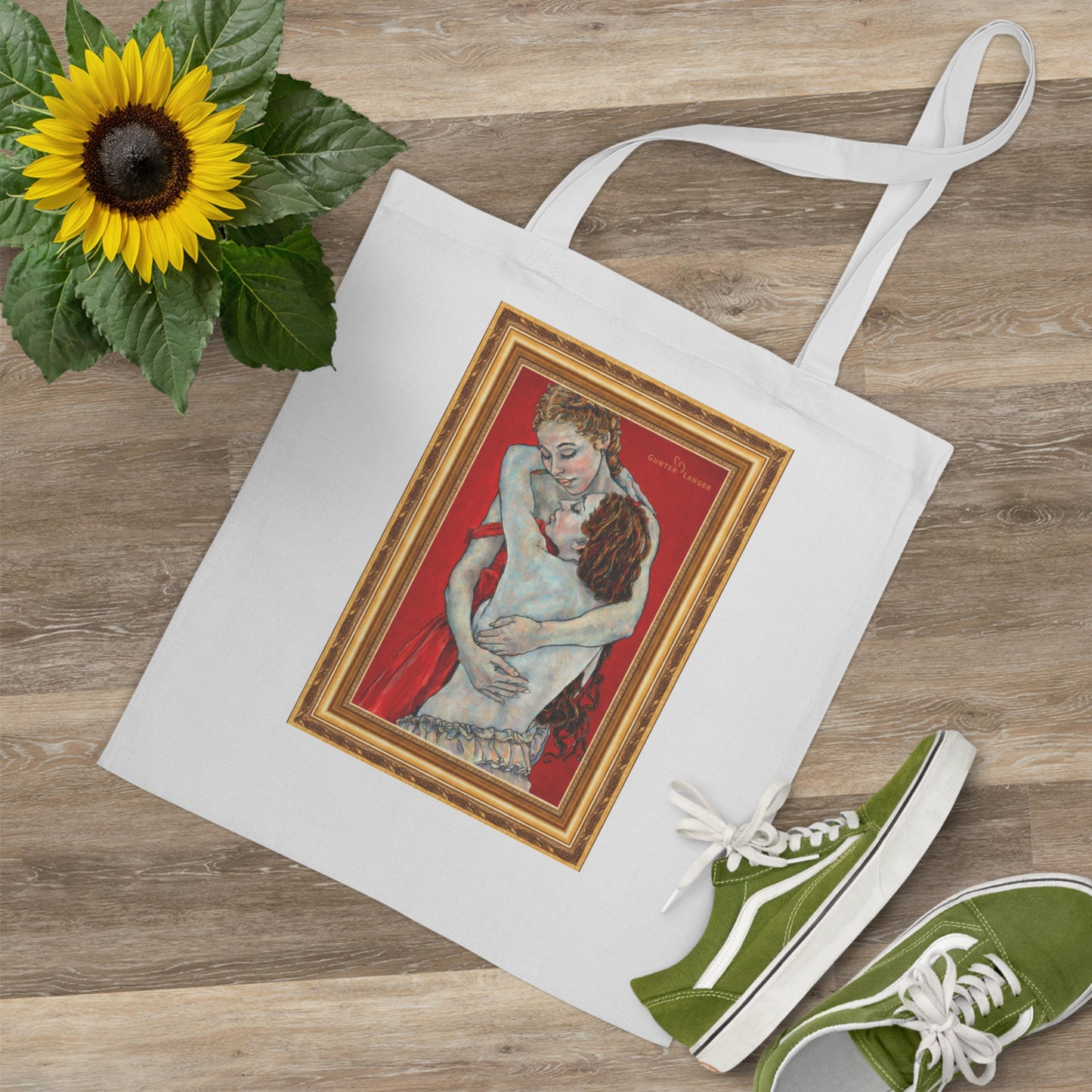 Tote Bag - Mutter und Tochter - Motiv: Nähe (gerahmt), einseitig bedruckt, H 30,5 cm