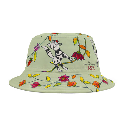 Bucket Hat (AOP) - Motiv: Katze fliegt, Ranken, grün