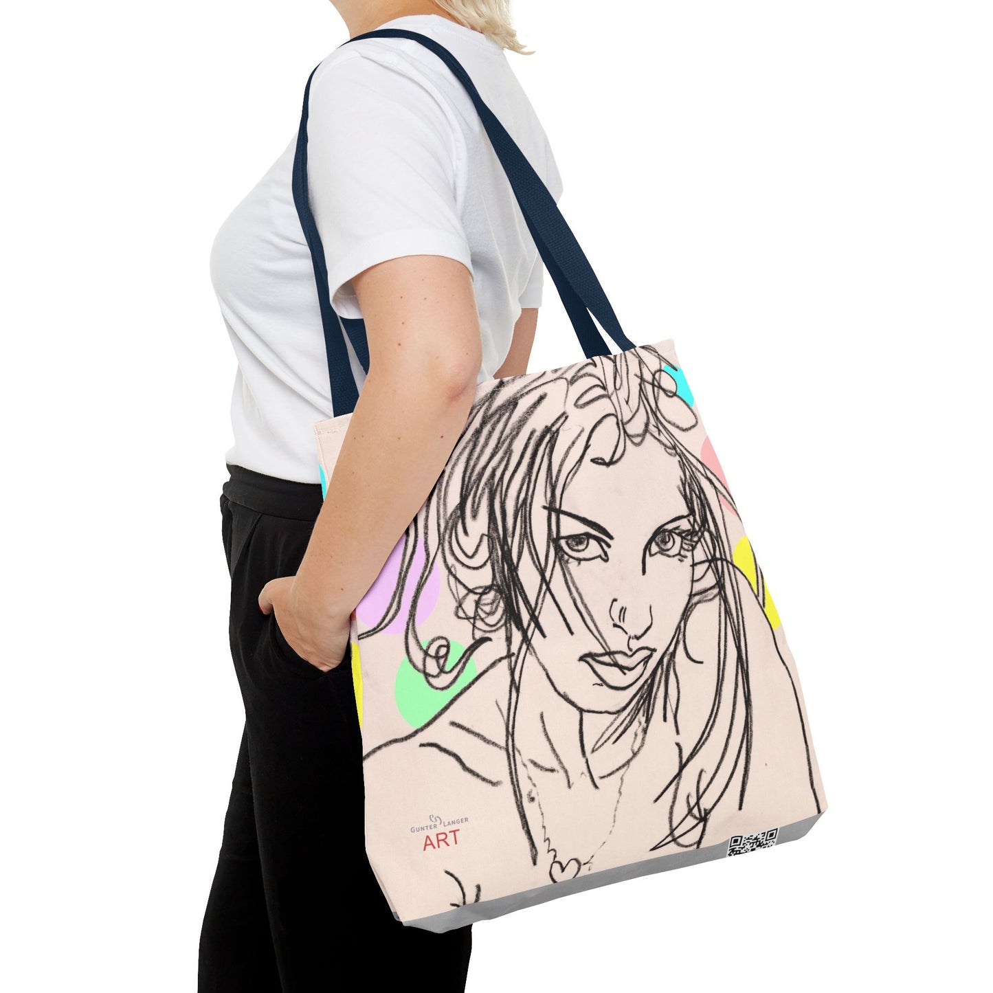 Tote Bag (AOP) - Motiv:  Front Rosalie & Rückseite Rosalie, Farbiger Hintergrund