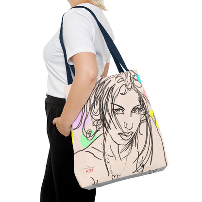 Tote Bag (AOP) - Motiv:  Front Rosalie & Rückseite Rosalie, Farbiger Hintergrund