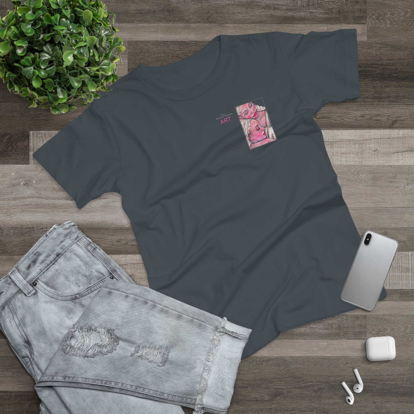 Single Jersey Women's T-shirt - dunkel - Motiv: Zuflucht, Ausschnitt, H 10 cm