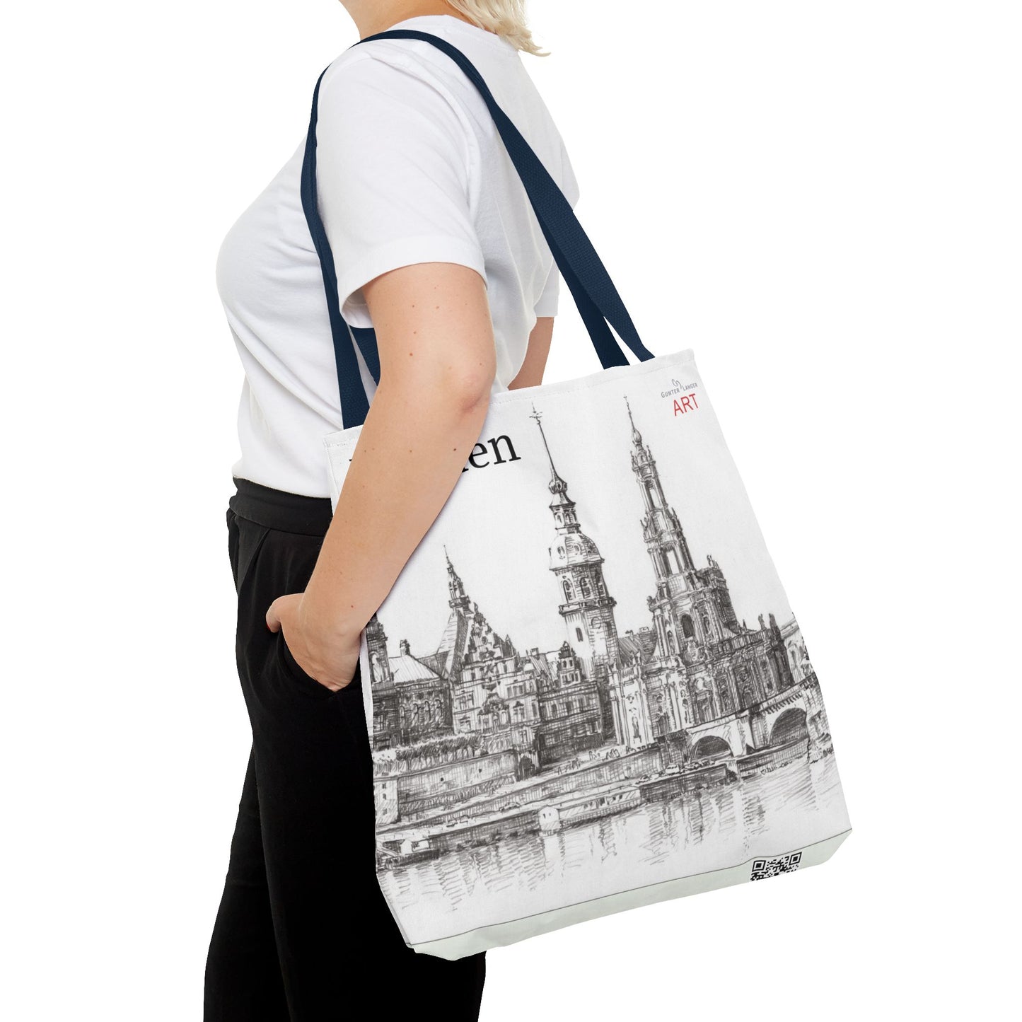 Tote Bag (AOP) - Motiv: Dresden -  Terrassenufer Hofkirche Schloß A01, Bleistift