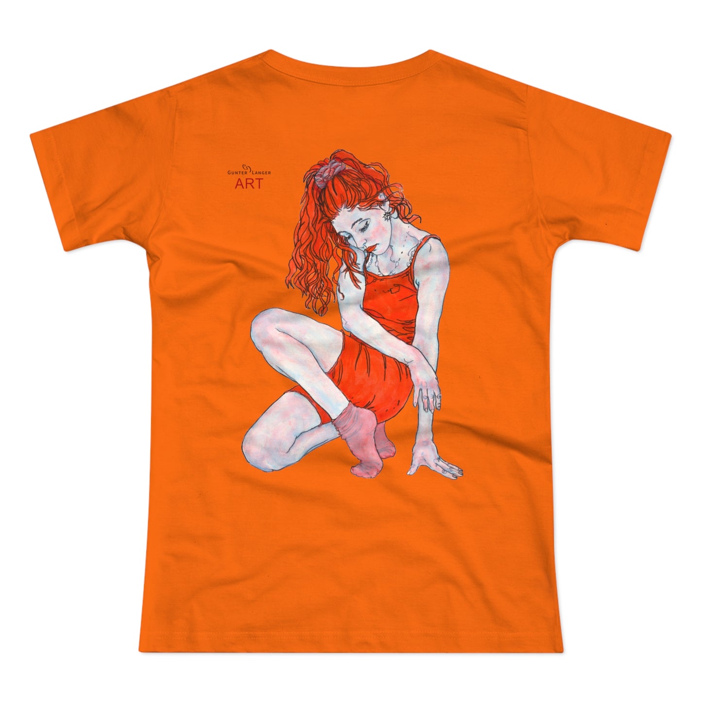 Single Jersey Women's T-shirt - hell - Motiv:  Front Julia, Ausschnitt 6,7 cm & Rückseite Julia, H 37 cm
