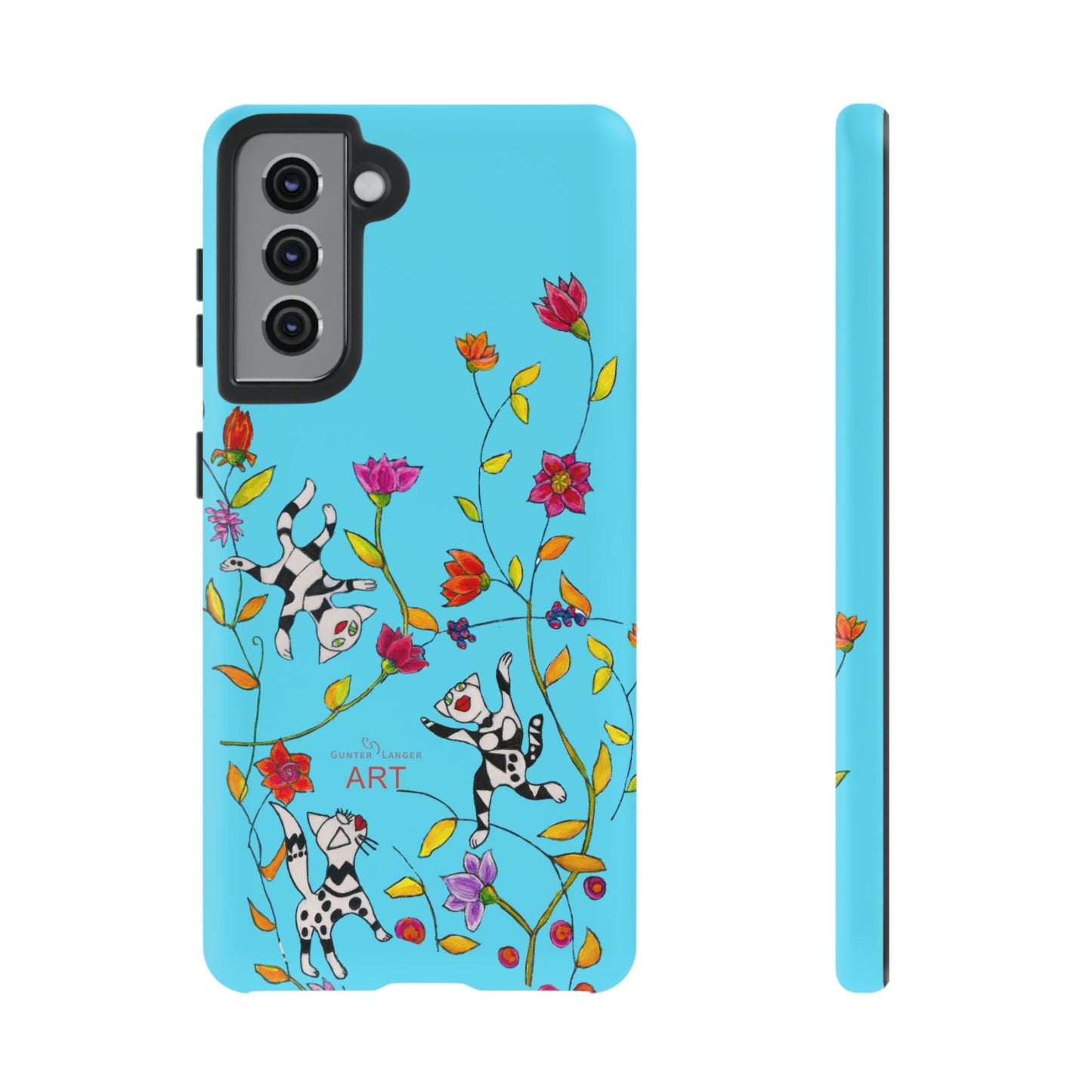 Tough Cases - Google Pixel - Samsung Galaxy - Motiv: Karierte Katzen, blau