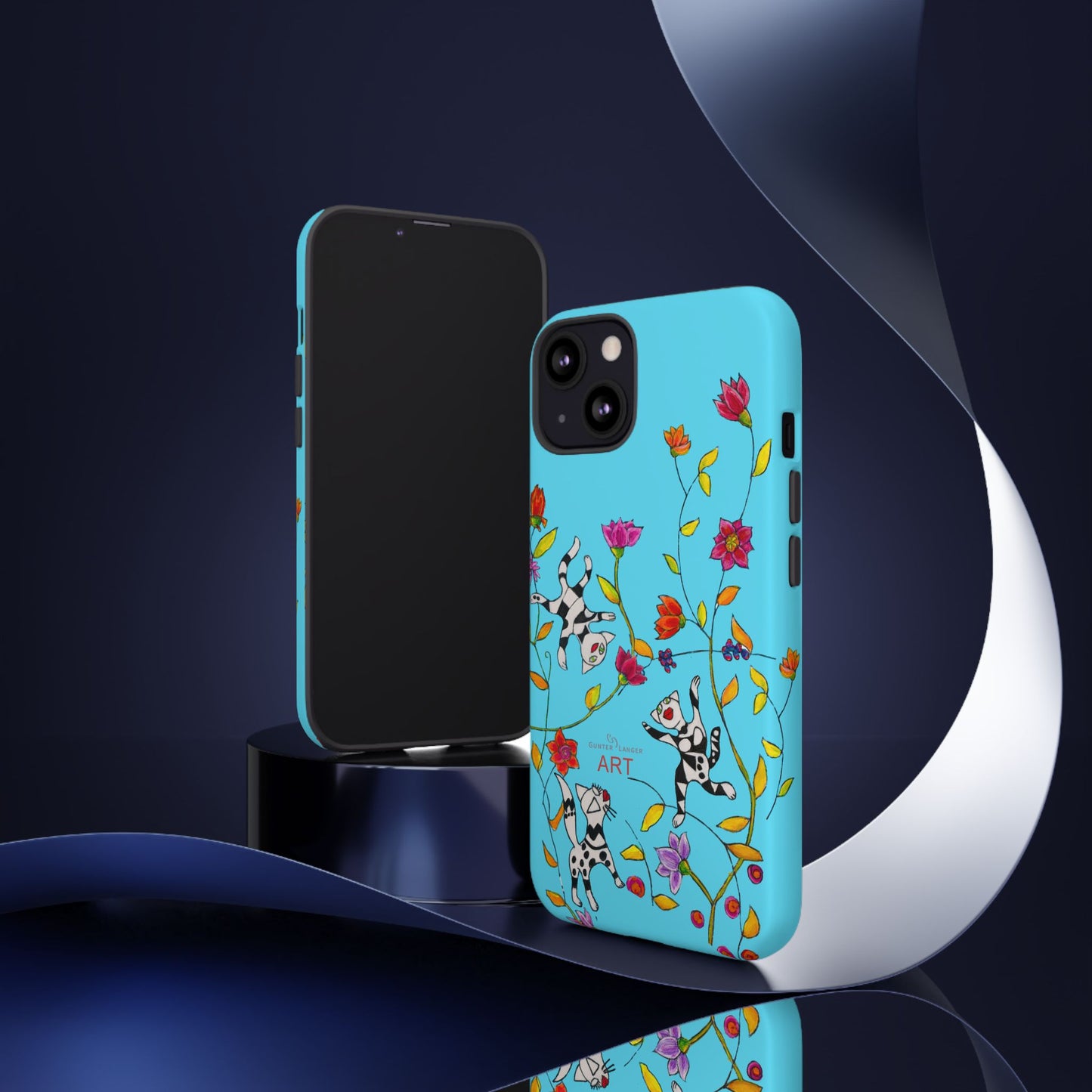 Tough Cases - iPhone - Motiv: Karierte Katzen, blau