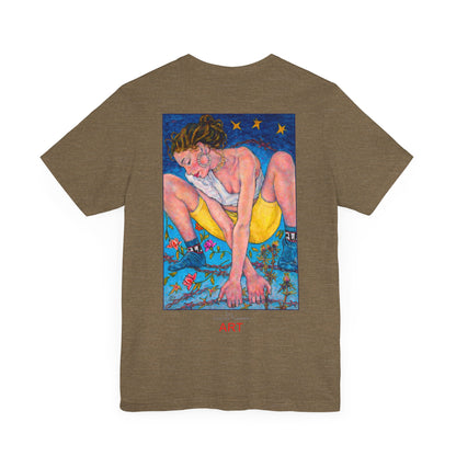 Unisex Jersey Short Sleeve Tee - Motiv: Front Alva (Ausschnitt H 7,8 cm) & Rückseite Alva, H 41 cm, Neck Label