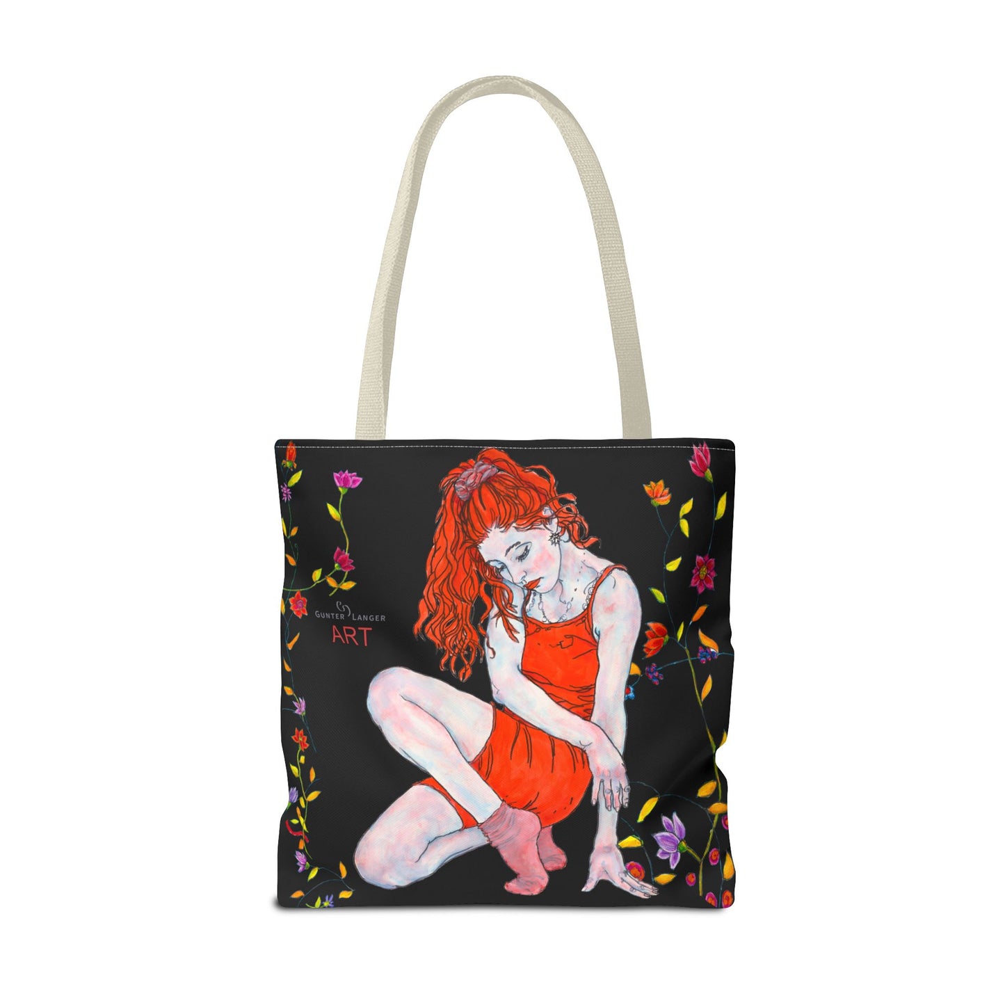 Tote Bag (AOP) - Motiv: Front Julia & Rückseite Julia, 41,44cm Schwarz, Ranken
