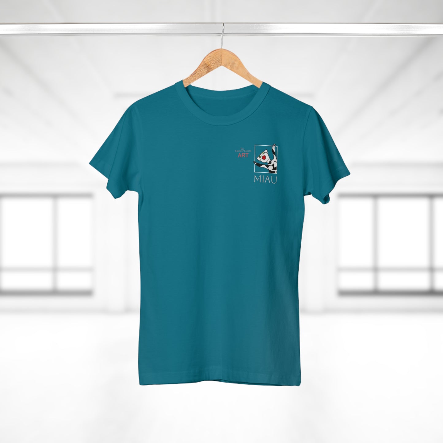 Copy of Single Jersey Women's T-shirt - dunkel - Motiv: Miau, Weiß, H 7 cm