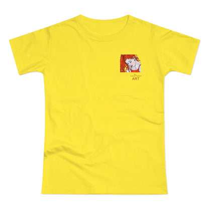 Single Jersey Women's T-shirt - hell - Motiv:  Front Julia, Ausschnitt 6,7 cm & Rückseite Julia, H 37 cm