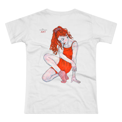 Single Jersey Women's T-shirt - hell - Motiv:  Front Julia, Ausschnitt 6,7 cm & Rückseite Julia, H 37 cm