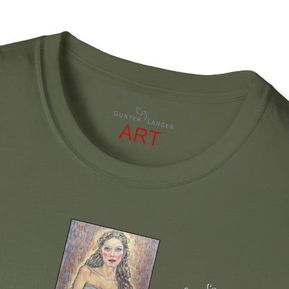 Unisex Softstyle T-Shirt - Motiv: Front Marie, H25 cm & Rückseite Marie, H 49 cm, Neck Label