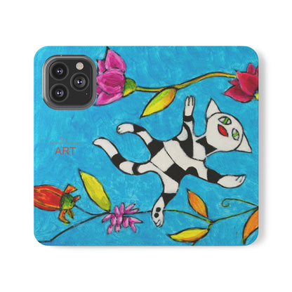 Flip Cases - Motiv: Gescheckte Katze schwebt