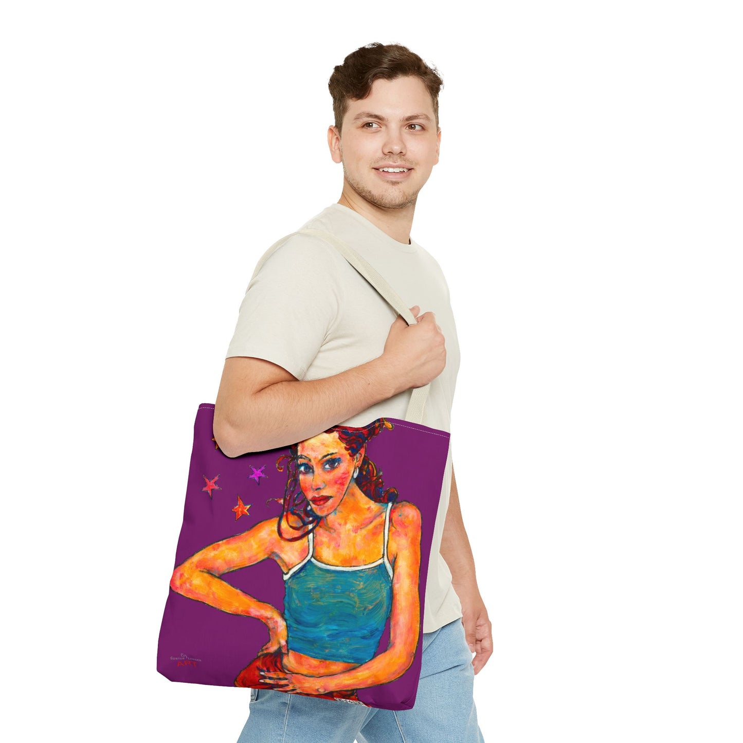 Tote Bag (AOP) Motiv: Lea, Violett Sterne