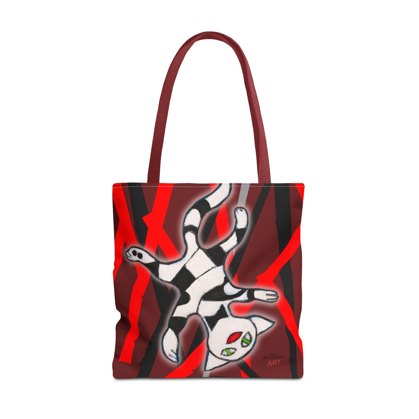 Tote Bag (AOP) - Motiv: Mikado Rot, mit Katze schwebt