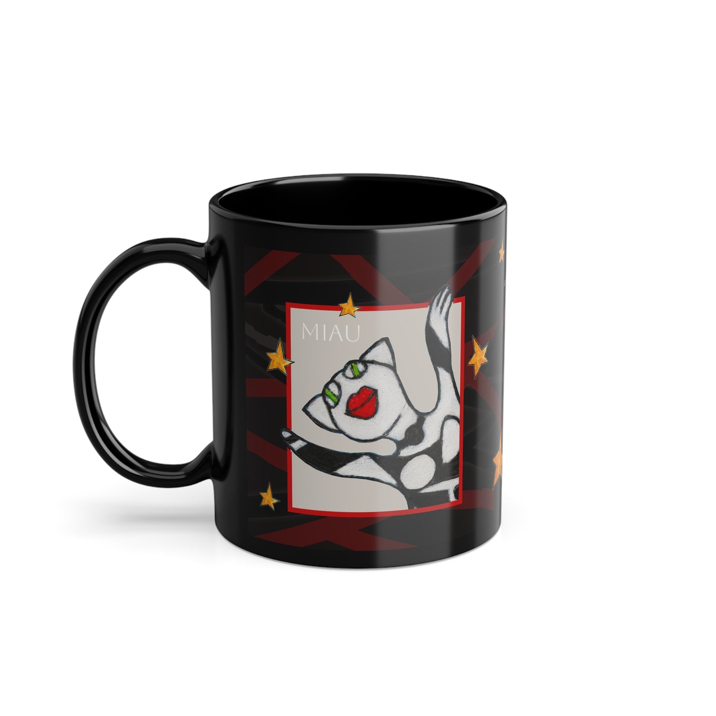 Black Coffee Cup, 11oz - Motiv: Miau, Kasten & Mikado Schwarz 2