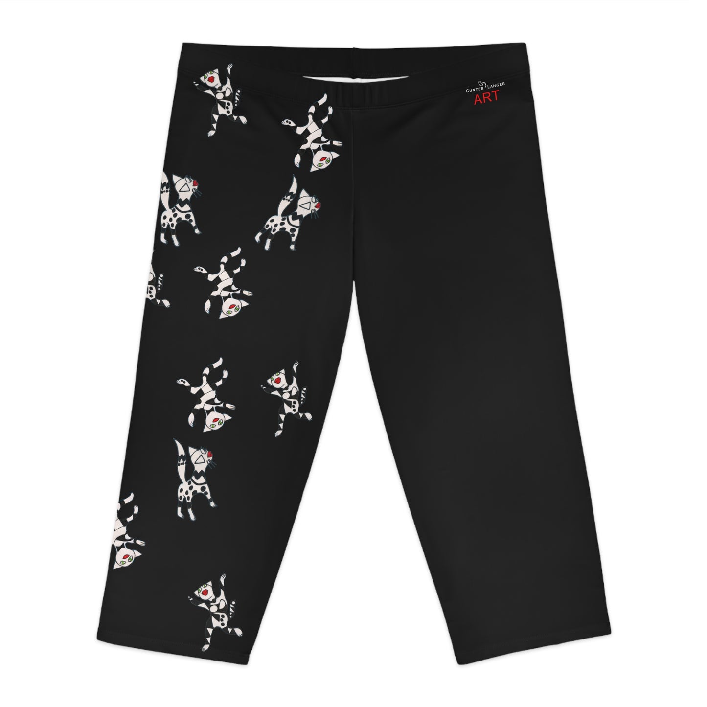 Women's Capri Leggings (AOP) -  Motiv Katzen fliegen, schwarz