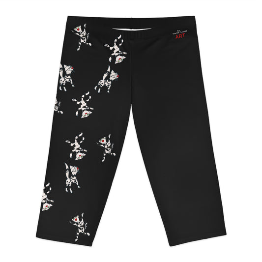 Women's Capri Leggings (AOP) -  Motiv Katzen fliegen, schwarz