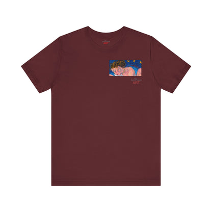 Unisex Jersey Short Sleeve Tee - Motiv: Front Alva (Ausschnitt H 7,8 cm) & Rückseite Alva, H 41 cm, Neck Label
