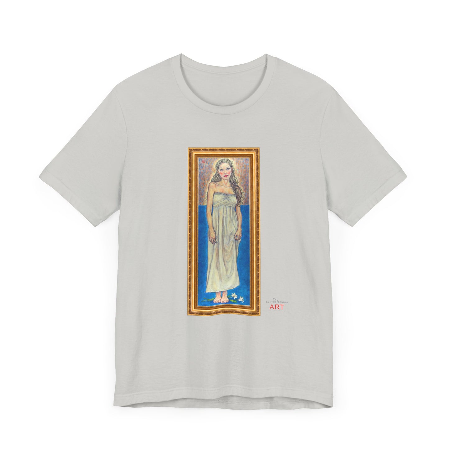 Unisex Jersey Short Sleeve Tee - Motiv: Front Marie, H 35,5 cm Goldrahmen