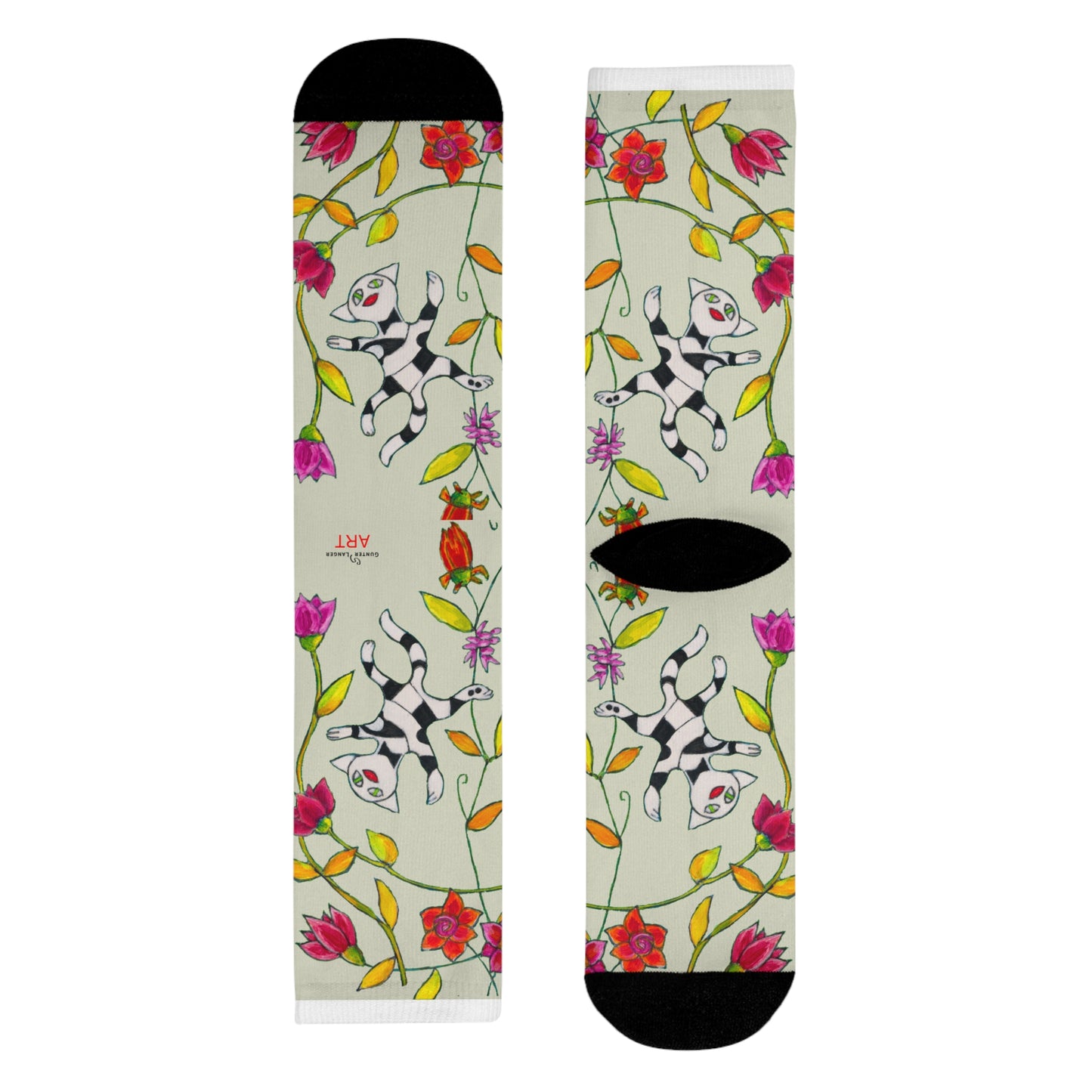 Sublimation Crew Socks (EU) - Motiv: Katze fliegt durch Ranken M