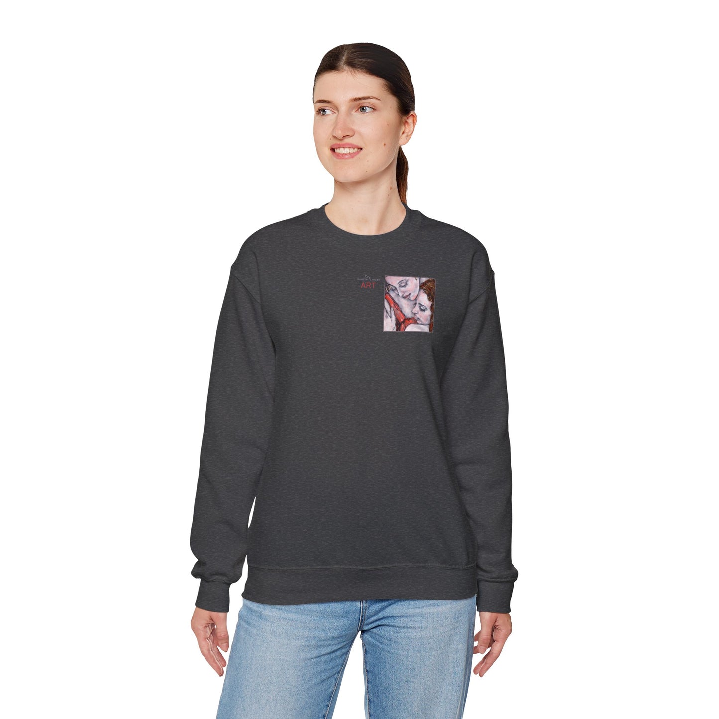 Unisex Heavy Blend™ Crewneck Sweatshirt - Motiv: Front Bei dir (Ausschnitt) & Rückseite Bei dir H 43 cm