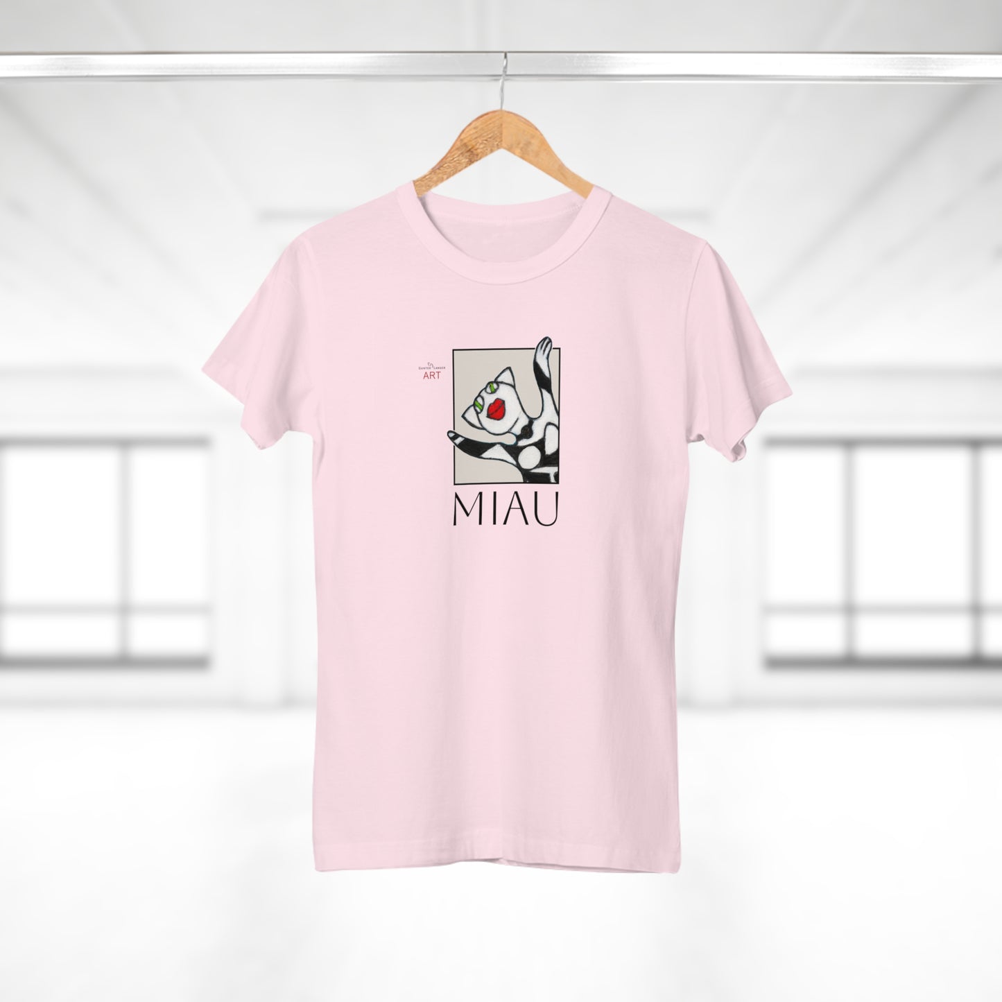 Single Jersey Women's T-shirt - hell - Motiv: Front Miau, H 15,3 cm, Rückseite Miau, H27,94 cm