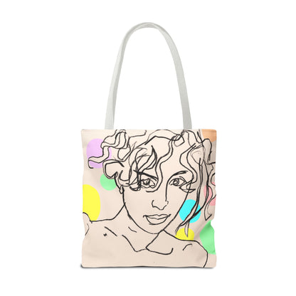 Tote Bag (AOP) - Motiv:  Front Rosalie & Rückseite Bea, Farbiger Hintergrund