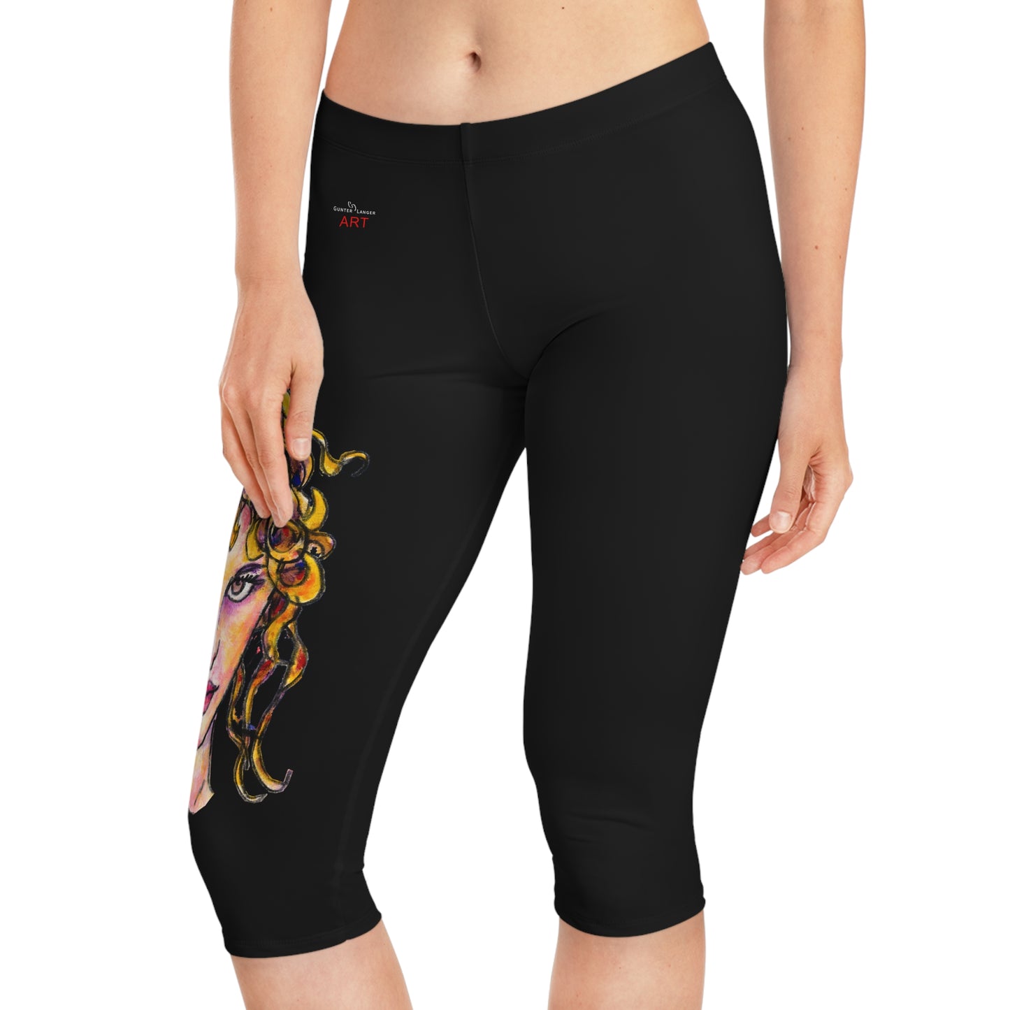 Women's Capri Leggings (AOP) -  Motiv:  Antonietta, schwarz, 3