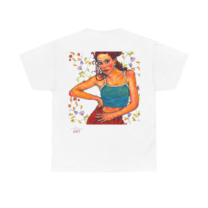 Unisex Heavy Cotton Tee - Motiv: Front, Lea, H 13cm & Rückseite, Lea A02, Ranken, 40 cm, Neck Label