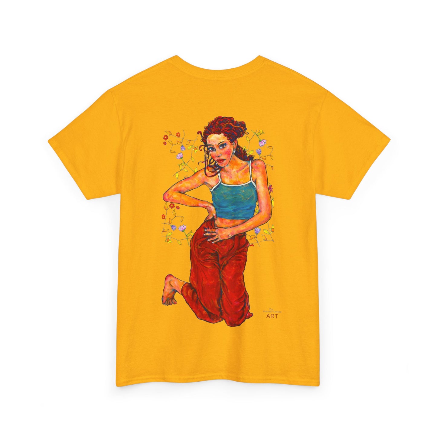 Unisex Heavy Cotton Tee - Motiv: Front, Lea, Ranken, H 13cm & Rückseite, Lea, Ranken, H 40,45 cm, Neck Label