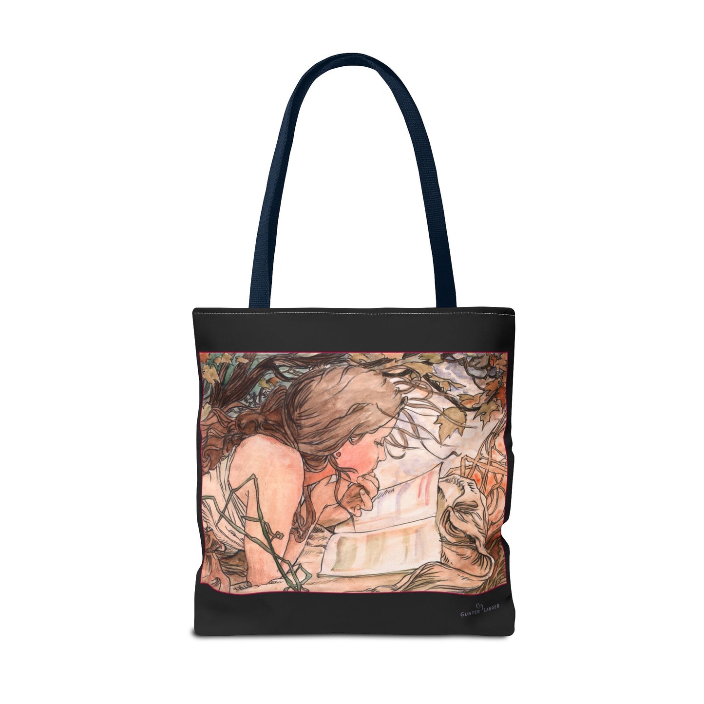 Tote Bag (AOP) - Jugendstil - Motiv: Front Antonia & Rückseite Antonia, Schwarz