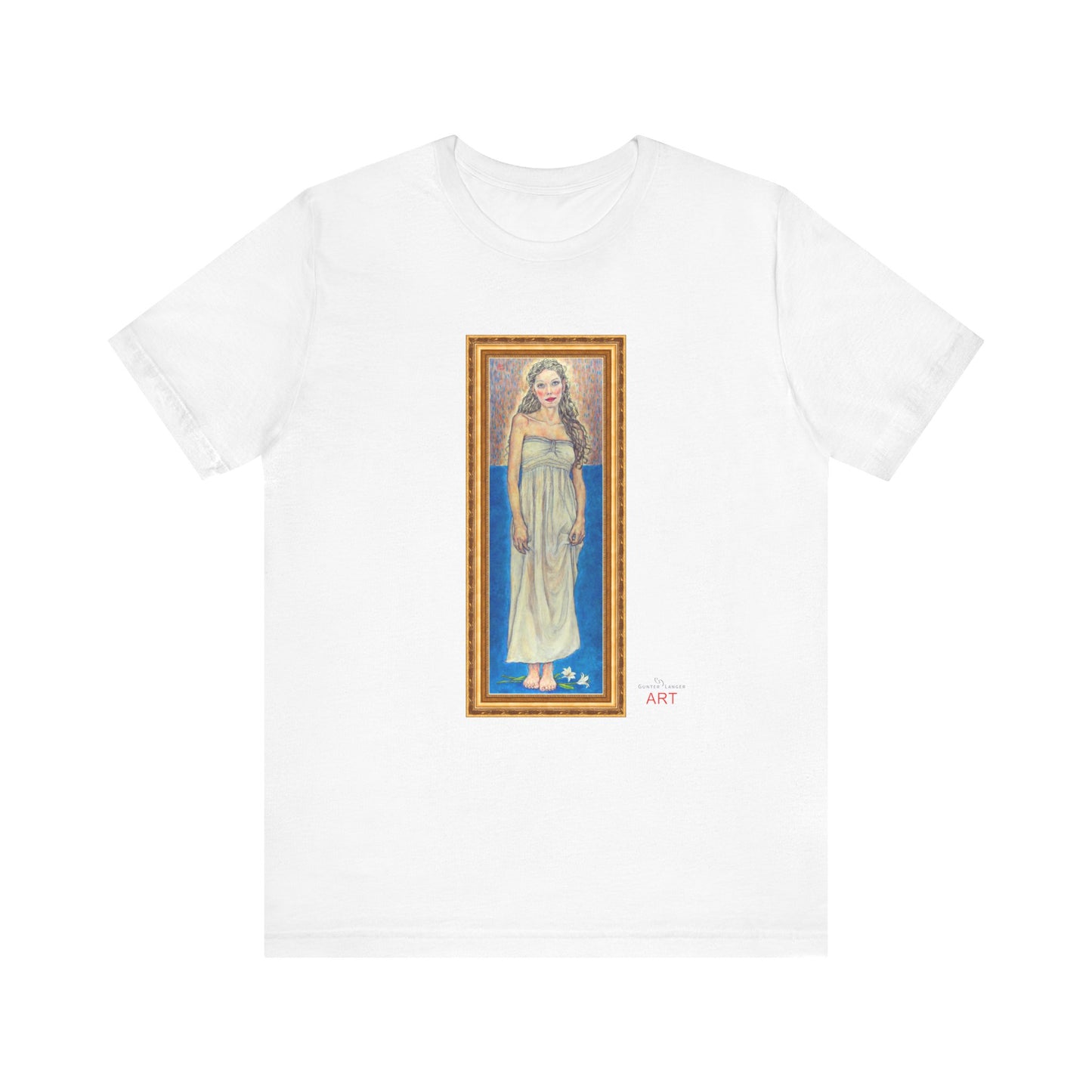 Unisex Jersey Short Sleeve Tee - Motiv: Front Marie, H 35,5 cm Goldrahmen