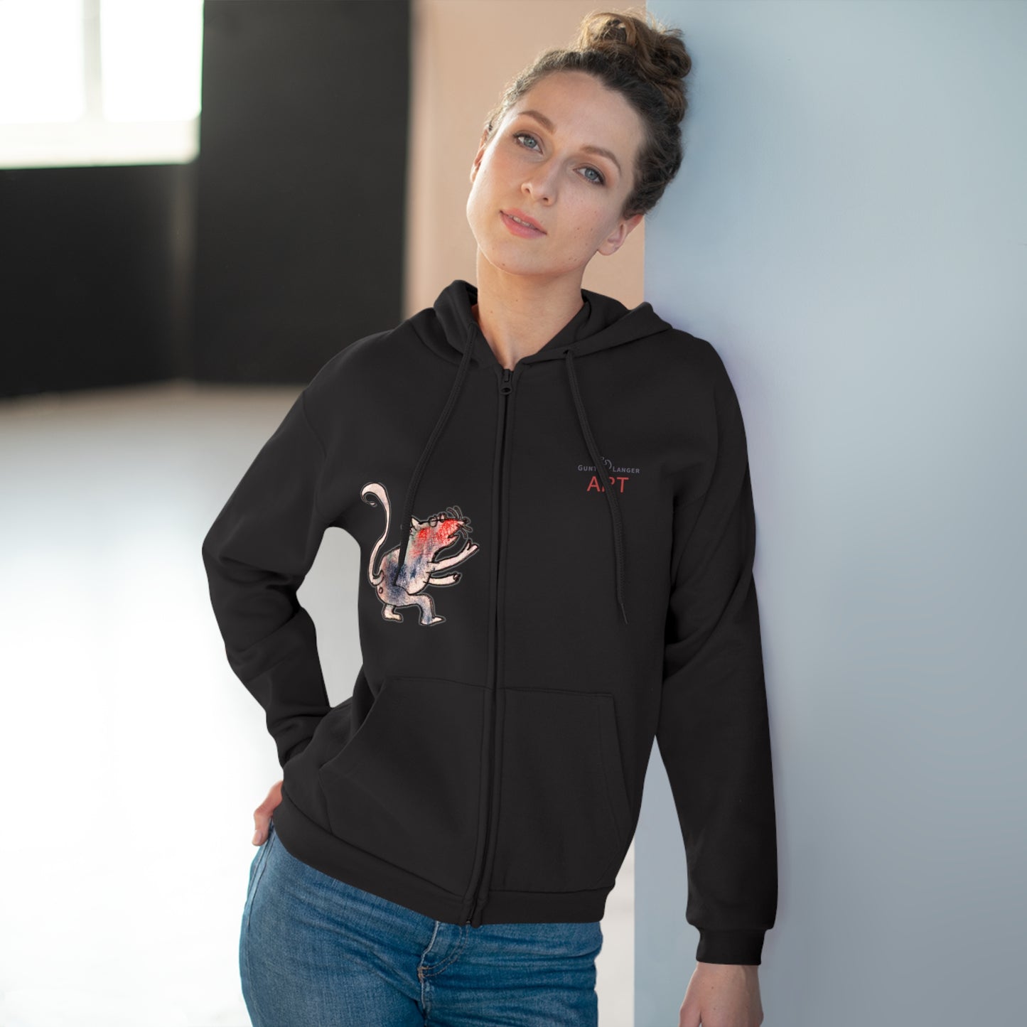 Unisex Hooded Zip Sweatshirt - Cartoon - Motiv: Front Ratte