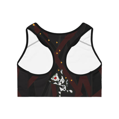 Sports Bra (AOP) -  Motiv: Front Miau & Rückseite Miau klein, Mikado Schwarz 2