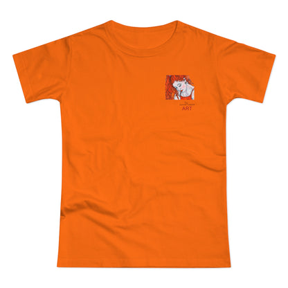 Single Jersey Women's T-shirt - hell - Motiv:  Front Julia, Ausschnitt 6,7 cm & Rückseite Julia, H 37 cm